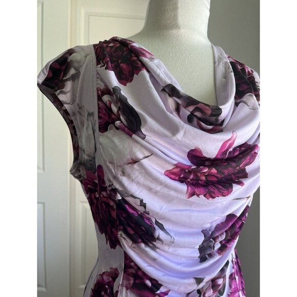 T Tahari sleeveless floral gathered cowl neck top size L $58 Casual Work blouse - Picture 4 of 8